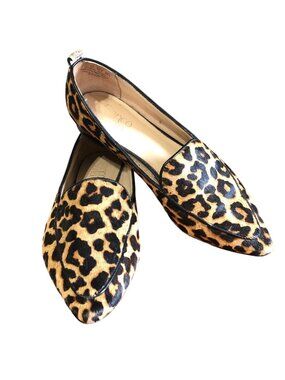 Franco Sarto Leopard Print Loafers Calf Hair Womens 8.5 M Pointed Toe Slip-On Fl